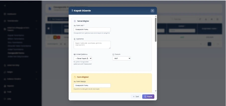 Cevapsızlık Formu Tasarımı